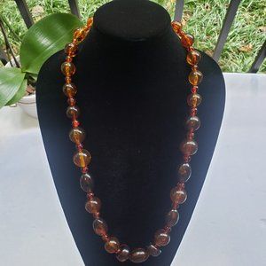 Vintage Acrylic Amber Beaded Necklace 30"